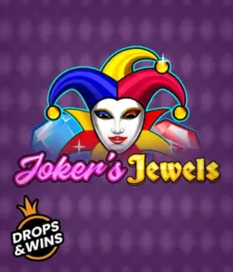 Discover the playful ambiance of the Joker's Jewels game by Pragmatic Play, highlighting a charming joker's mask adorned with a vivid jester hat. This image conveys the fun and excitement of casino gaming, set against a lavender background. Great for fans of joker-themed slots, promising a delightful play experience. 