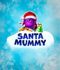  Experience the whimsical "Santa Mummy" slot game by Belatra, showcasing a Santa-clad mummy dressed in festive holiday attire. This eye-catching image captures the mummy with a vivid purple hue, wearing a Santa hat, surrounded by snowy blue with frosty snowflakes. The game's title, "Santa Mummy," is clearly shown in large, cool blue letters.